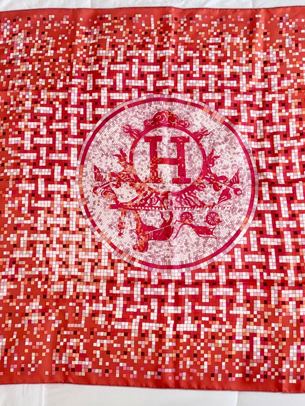 Hermes.  Authentic and Rare Carre 90cm Silk Scarf "Mosaique Au 24" with Box